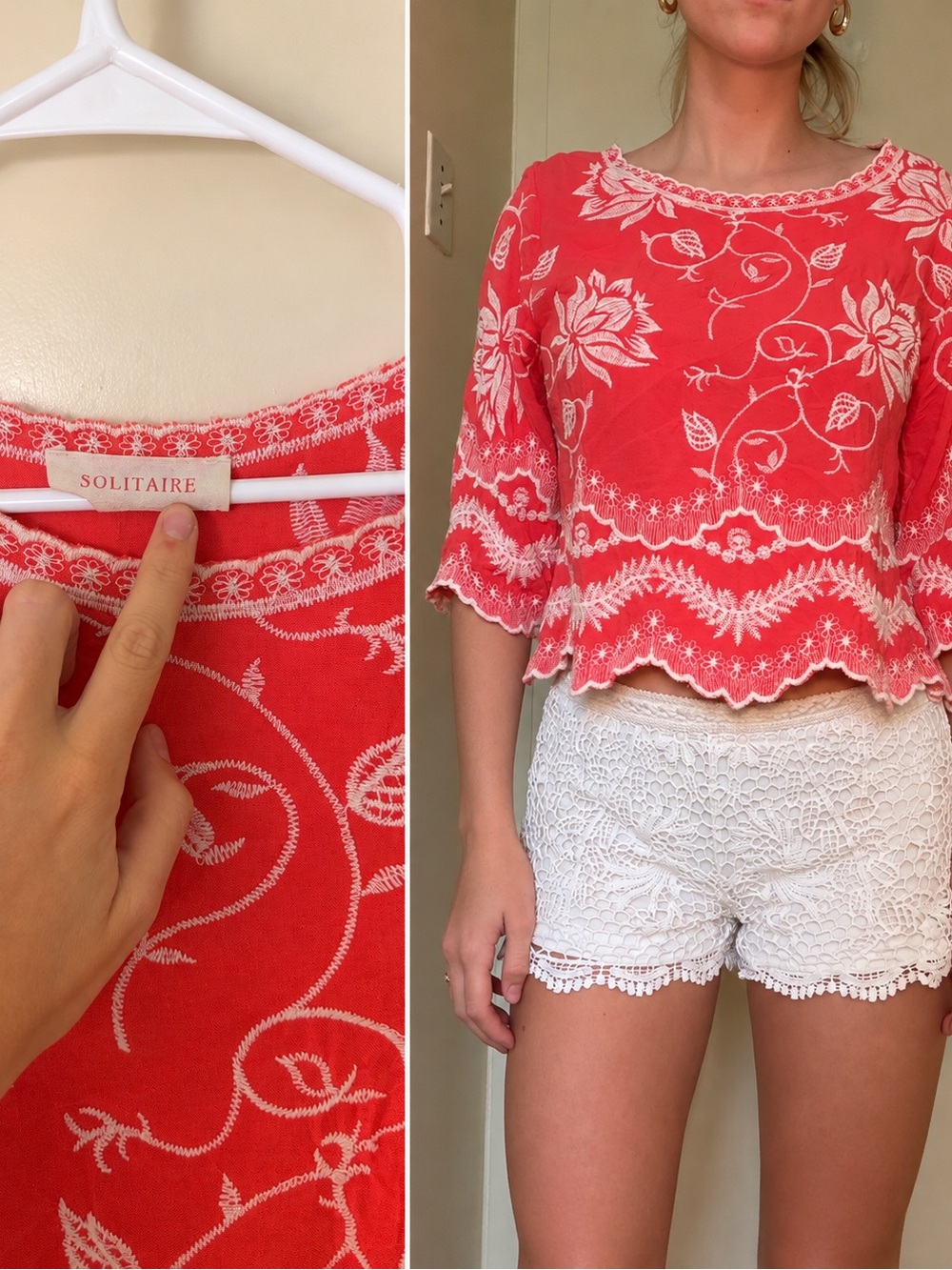 Solitaire Coral Red Floral Embroidered Tunic